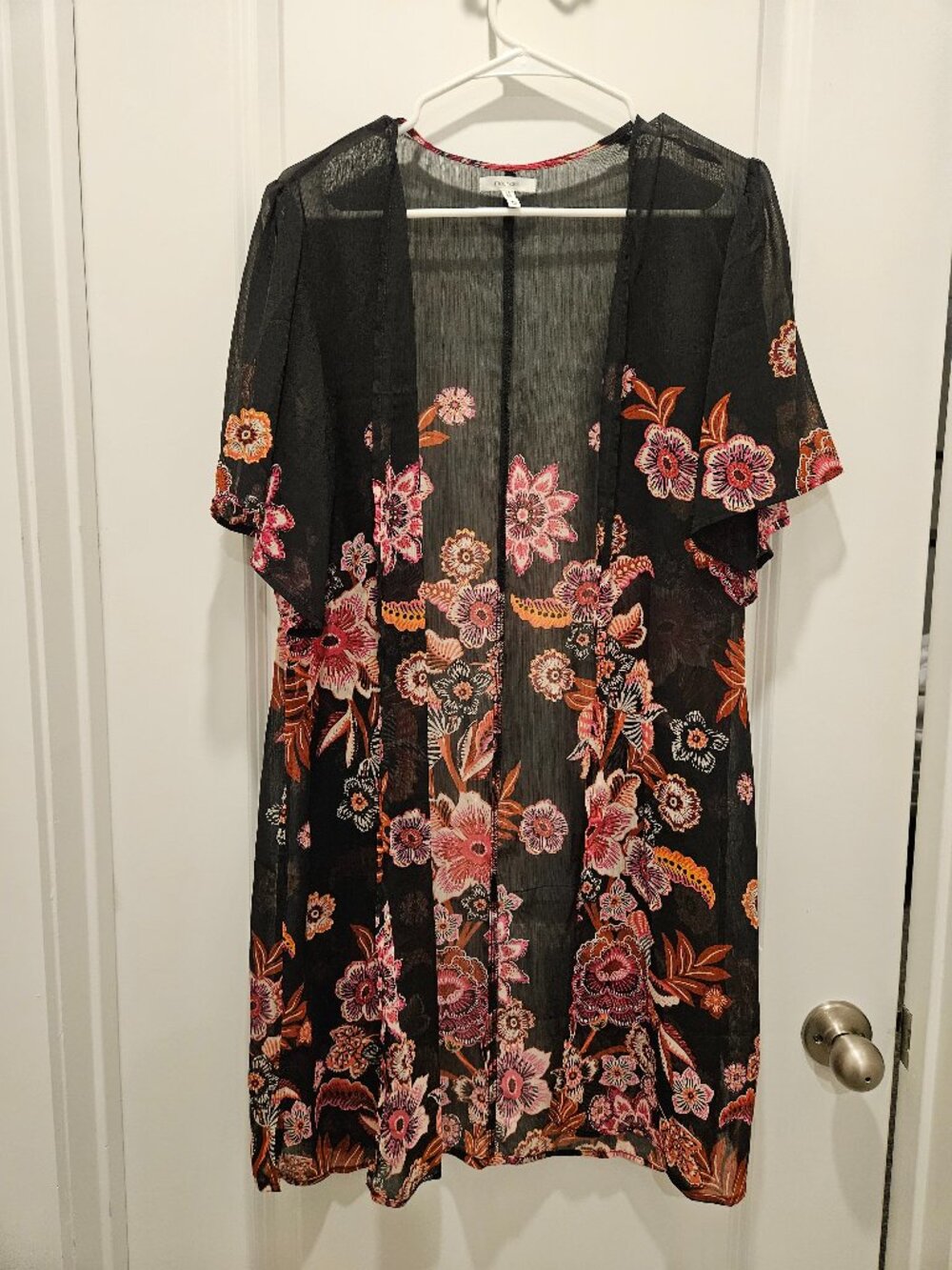Maurices Black Floral Sheer Kimono